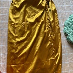 Anthropologie- Elegant Gold Satin Skirt